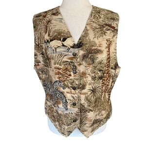 90s Vintage Lizwear Safari Print Vest Fully Lined Adjustable Waist Size Medium